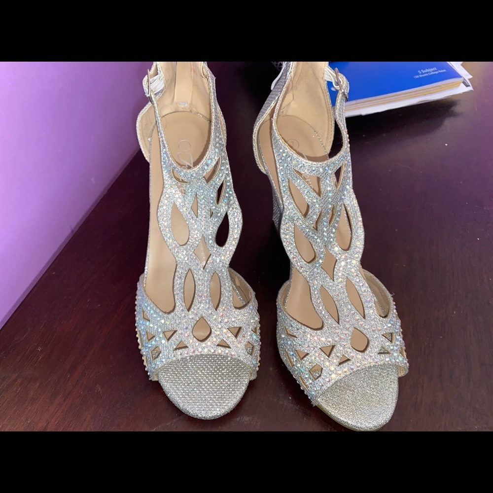 silver wedged heels